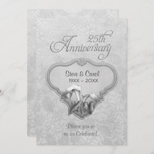 Silver Calla 25th Wedding Jubileum Kaart (Voorkant / Achterkant)
