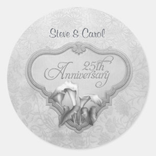 Silver Calla 25th Wedding Jubileum Ronde Sticker