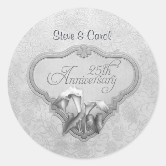Silver Calla 25th Wedding Jubileum Ronde Sticker (Voorkant)