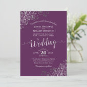 Silver Calligraphy Elegant Plum Purple Wedding Kaart (Staand voorkant)