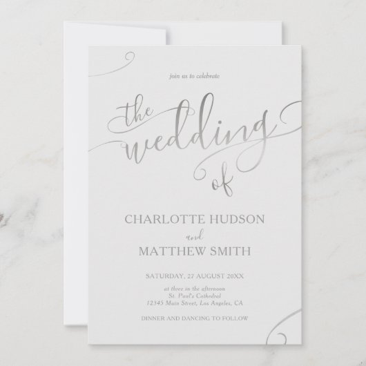 Silver Calligraphy | Grijze uitnodiging tot wedden (Voorkant)