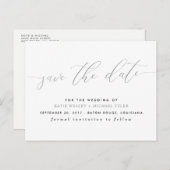 Silver Calligraphy Modern Save the Date Aankondigingskaart (Voorkant / Achterkant)
