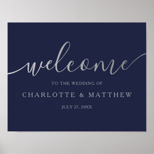 Silver Calligraphy Navy Welcome Wedding Poster (Voorkant)