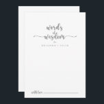 Silver Calligraphy Wedding Words of Wisdom Advieskaart<br><div class="desc">Deze zilveren kalligrafie bruiloft woorden van wijsheids-adviezen zijn perfect voor een rustige bruiloft. Het eenvoudige en elegante ontwerp kenmerkt klassieke en fancy manuscripttypografie in zilver. Deze kaarten zijn perfect voor een bruiloft, vrijgezellenfeest, baby shower, graduatiedag en nog veel meer. Pas de kaarten aan met de namen van de bruid en...</div>