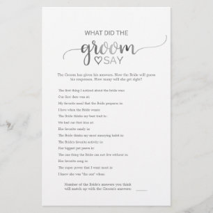 Silver Calligraphy What Do the Groom Say Game Flyer