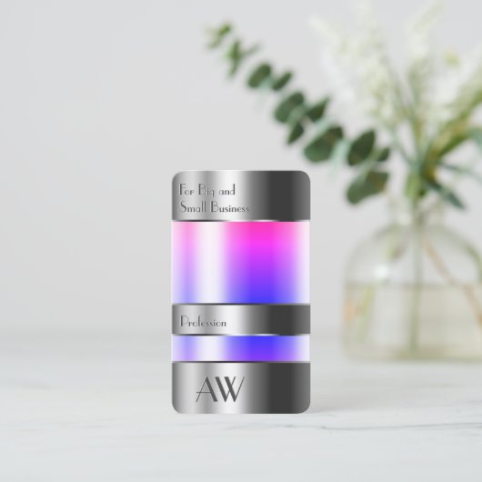 Silver Can Optics Roze Blauwe Vloeistoffen en Mono Visitekaartje (Staand voorkant)