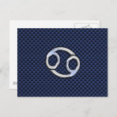 Silver Cancer Sign on Navy Blue Carbon Fiber Print Briefkaart (Voorkant / Achterkant)
