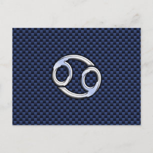 Silver Cancer Sign on Navy Blue Carbon Fiber Print Briefkaart