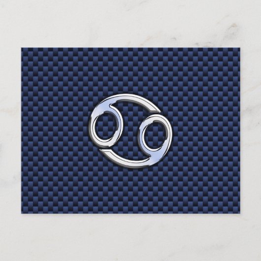 Silver Cancer Sign on Navy Blue Carbon Fiber Print Briefkaart (Voorkant)