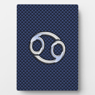 Silver Cancer Sign on Navy Blue Carbon Fiber Print Fotoplaat