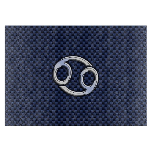 Silver Cancer Sign on Navy Blue Carbon Fiber Print Snijplank (Voorkant)