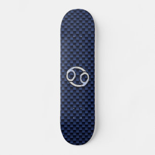 Silver Cancer Sign op Navy Blue Carbon Fiber Print Skateboard