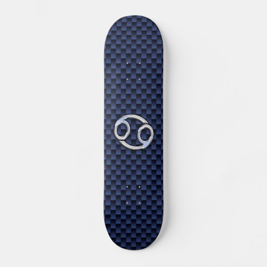 Silver Cancer Sign op Navy Blue Carbon Fiber Print Skateboard (Voorkant)