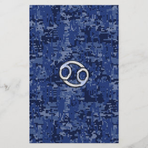 Silver Cancer Zodiac Sign Navy Blue Digital Camo Briefpapier