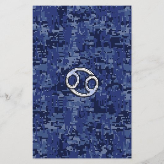 Silver Cancer Zodiac Sign Navy Blue Digital Camo Briefpapier (Voorkant)