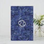 Silver Cancer Zodiac Sign Navy Blue Digital Camo Briefpapier (Staand voorkant)