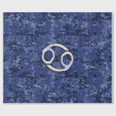Silver Cancer Zodiac Sign Navy Blue Digital Camo Cadeaupapier (Vlak)