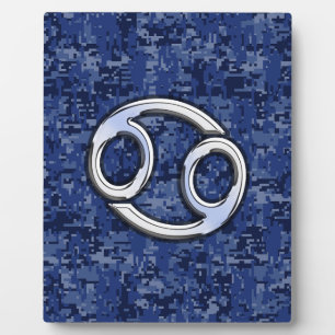 Silver Cancer Zodiac Sign Navy Blue Digital Camo Fotoplaat