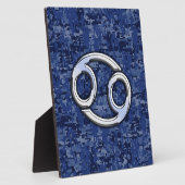 Silver Cancer Zodiac Sign Navy Blue Digital Camo Fotoplaat (Zijkant)