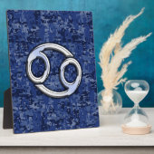 Silver Cancer Zodiac Sign Navy Blue Digital Camo Fotoplaat (Zijkant)