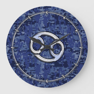 Silver Cancer Zodiac Sign Navy Blue Digital Camo Grote Klok
