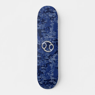 Silver Cancer Zodiac Sign Navy Blue Digital Camo Persoonlijk Skateboard