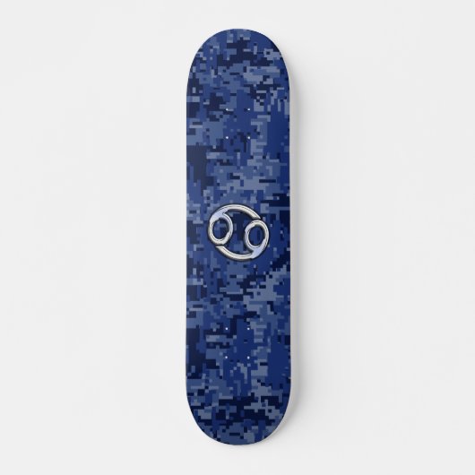 Silver Cancer Zodiac Sign Navy Blue Digital Camo Persoonlijk Skateboard (Voorkant)