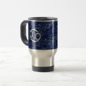 Silver Cancer Zodiac Sign Navy Blue Digital Camo Reisbeker (Voorkant links)