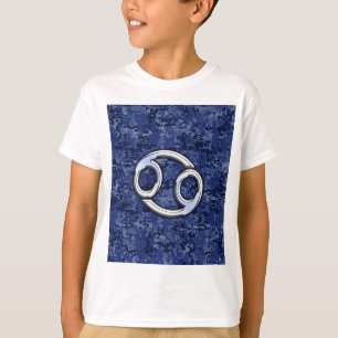 Silver Cancer Zodiac Sign Navy Blue Digital Camo T-shirt