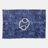 Silver Cancer Zodiac Sign Navy Blue Digital Camo Theedoek (Horizontaal)