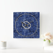 Silver Cancer Zodiac Sign Navy Blue Digital Camo Vierkante Klok (Huis)