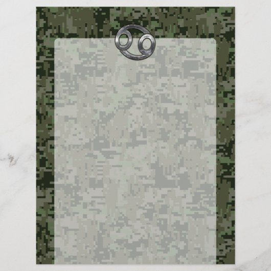Silver Cancer Zodiac Sign on Green Digital Camo (Voorkant)