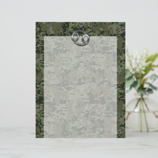 Silver Cancer Zodiac Sign on Green Digital Camo (Staand voorkant)