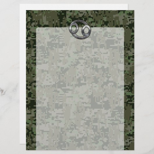 Silver Cancer Zodiac Sign on Green Digital Camo (Voorkant / Achterkant)