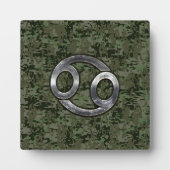 Silver Cancer Zodiac Sign on Green Digital Camo Fotoplaat (Voorkant)