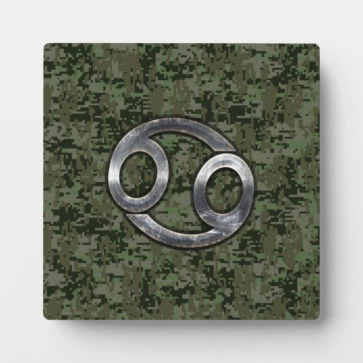 Silver Cancer Zodiac Sign on Green Digital Camo Fotoplaat (Voorkant)