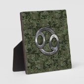 Silver Cancer Zodiac Sign on Green Digital Camo Fotoplaat (Voorkant)