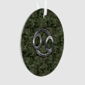 Silver Cancer Zodiac Sign on Green Digital Camo Ornament (voorkant)