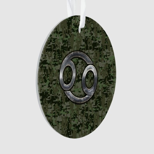Silver Cancer Zodiac Sign on Green Digital Camo Ornament (voorkant)
