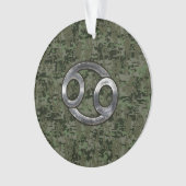 Silver Cancer Zodiac Sign on Green Digital Camo Ornament (voorkant)