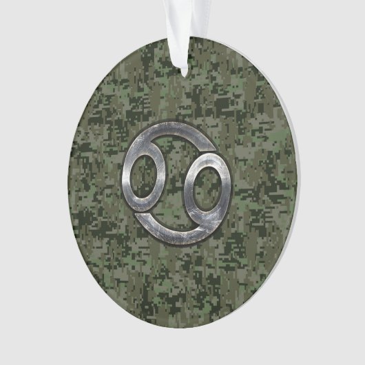 Silver Cancer Zodiac Sign on Green Digital Camo Ornament (voorkant)