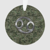 Silver Cancer Zodiac Sign on Green Digital Camo Ornament (voorkant)