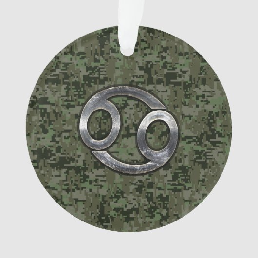 Silver Cancer Zodiac Sign on Green Digital Camo Ornament (voorkant)