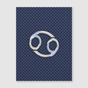 Silver Cancer Zodiac Symbol Navy Carbon Fiber