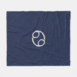Silver Cancer Zodiac Symbol Navy Carbon Fiber Fleece Deken