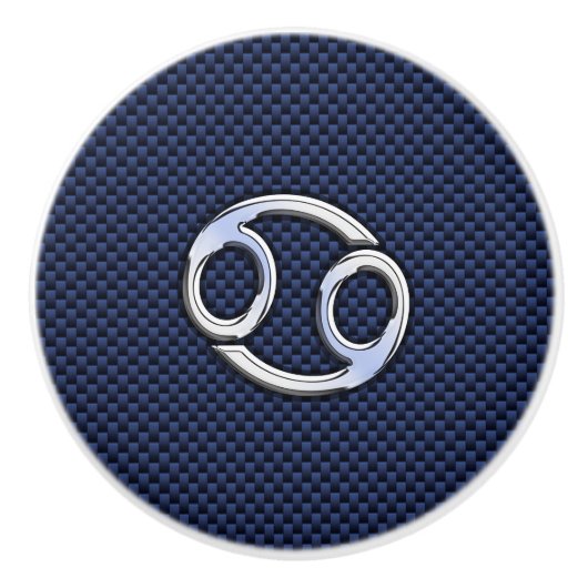 Silver Cancer Zodiac Symbol Navy Carbon Fiber Keramische Knop (Voorkant)