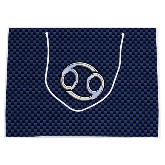 Silver Cancer Zodiac Symbol Navy Carbon Fiber Large Cadeautasje (Voorkant)