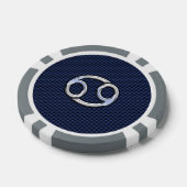 Silver Cancer Zodiac Symbol Navy Carbon Fiber Poker Chips (Enkel)