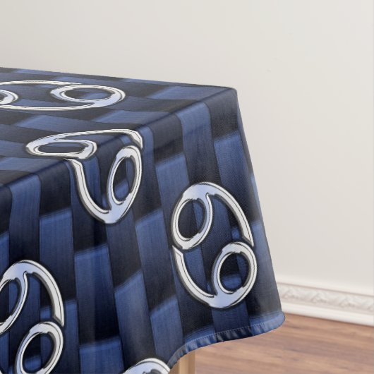 Silver Cancer Zodiac Symbol Navy Carbon Fiber Tafelkleed (Voorbeeld)
