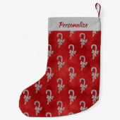 Silver Candy Canes Red Glitter Personalized Kleine Kerstsok (Achterkant)
